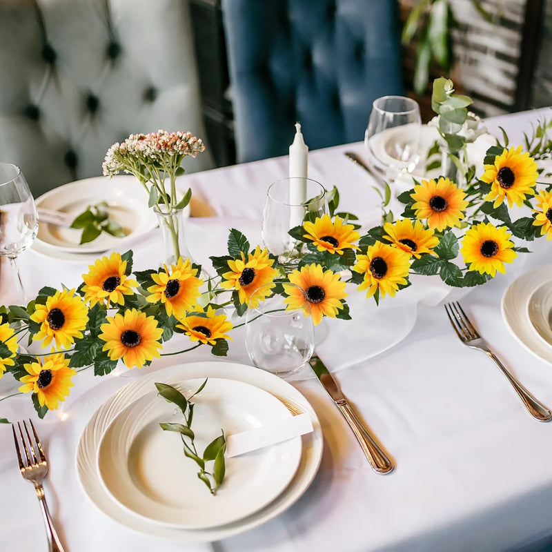 7.5ft Real-Looking Artificial Sunflower Garland - Vibrant Silk Flowers with Green Leaves for Outdoor/Indoor Decor (Weatherproof, Long-Lasting, Fragrant Option)