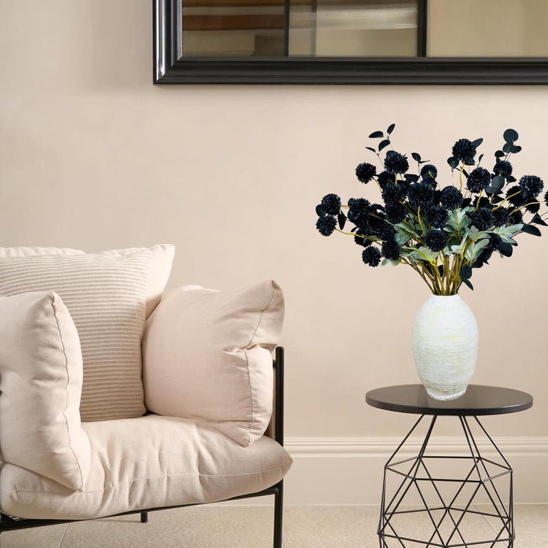 10 Stems Realistic Artificial Silk Mums - Neutral Beige & Eucalyptus Floral Set for Vase Arrangements (Soft Texture, Great Value）