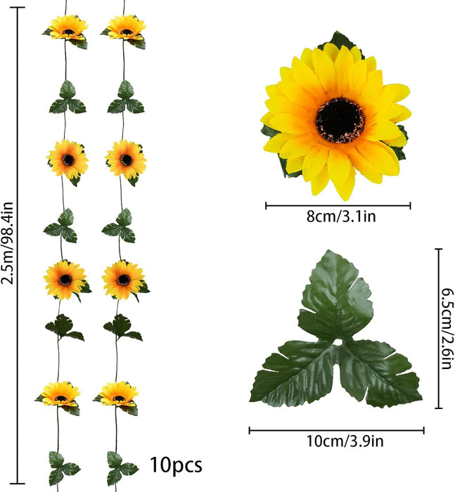 7.5ft Real-Looking Artificial Sunflower Garland - Vibrant Silk Flowers with Green Leaves for Outdoor/Indoor Decor (Weatherproof, Long-Lasting, Fragrant Option)