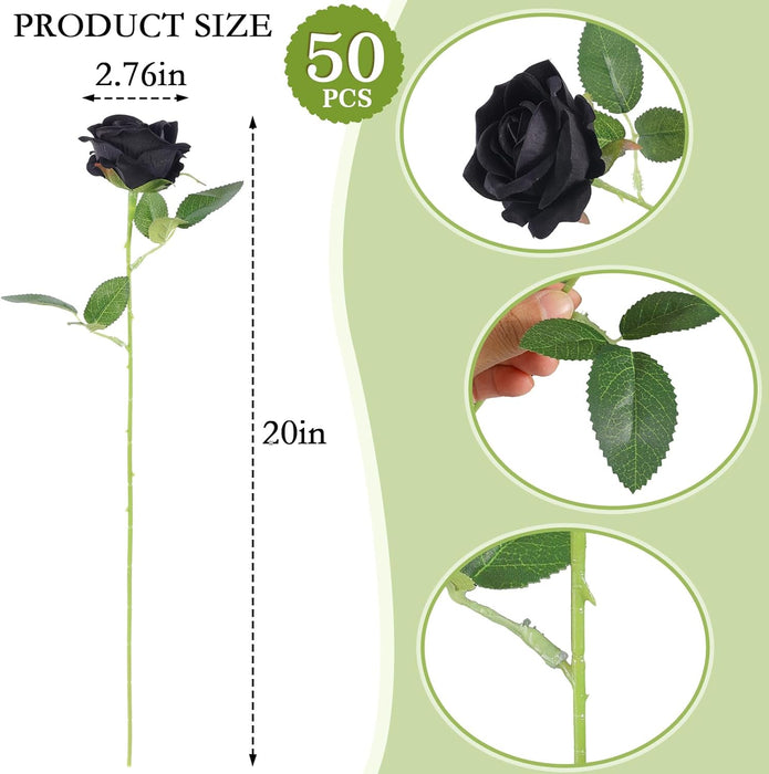 50PCS Premium Velvet Silk Roses - Realistic White Artificial Flowers for Wedding & Home Decor