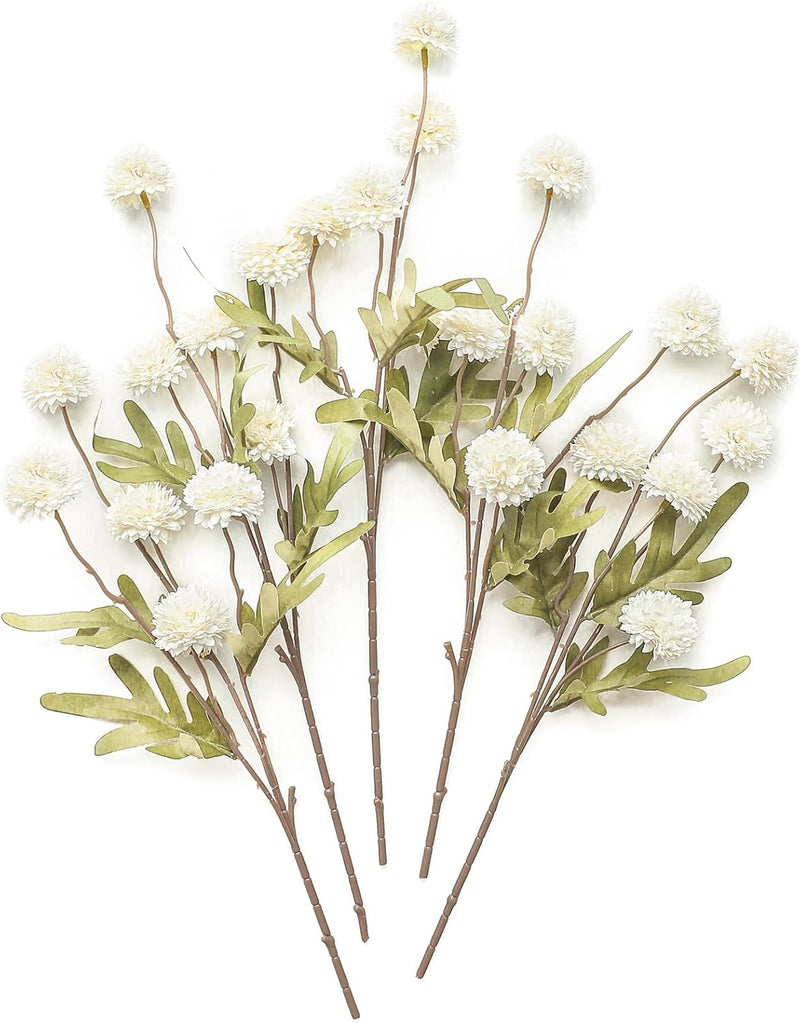 5Pcs Realistic Artificial Pompon Mums - Premium Silk Chrysanthemums for DIY Bouquets & Wedding Decor (Beige, Ready-to-Use, Great Value)