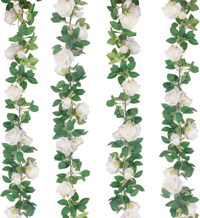 4PCS (26FT) Vibrant Pink Artificial Rose Vine Garland - Realistic Silk Flowers for Wedding Arches & Party Decor (Odor-Free Option, 6FT Segments, Perfect for Photos)