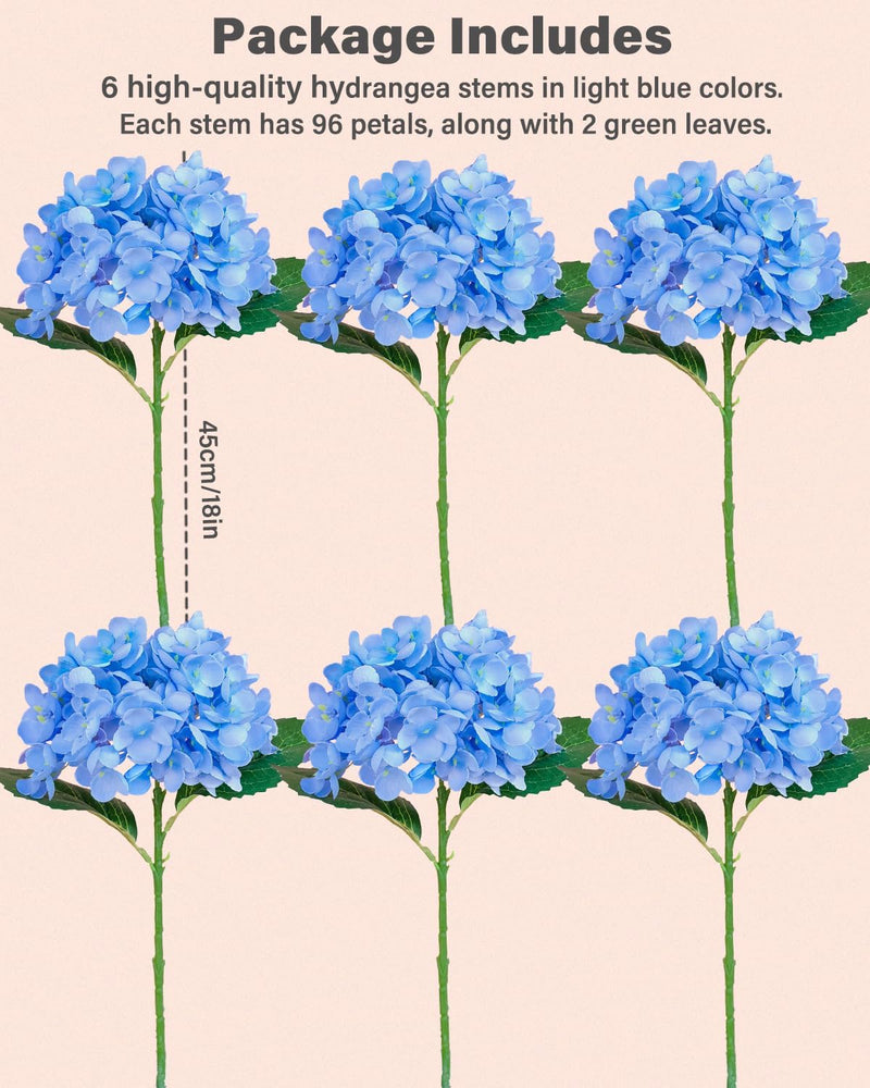 6PCS Premium Silk Hydrangea Bouquets - Realistic Blue Artificial Flowers for Weddings & Home Decor (Lifelike Texture, Fray-Free Quality, Excellent Value)