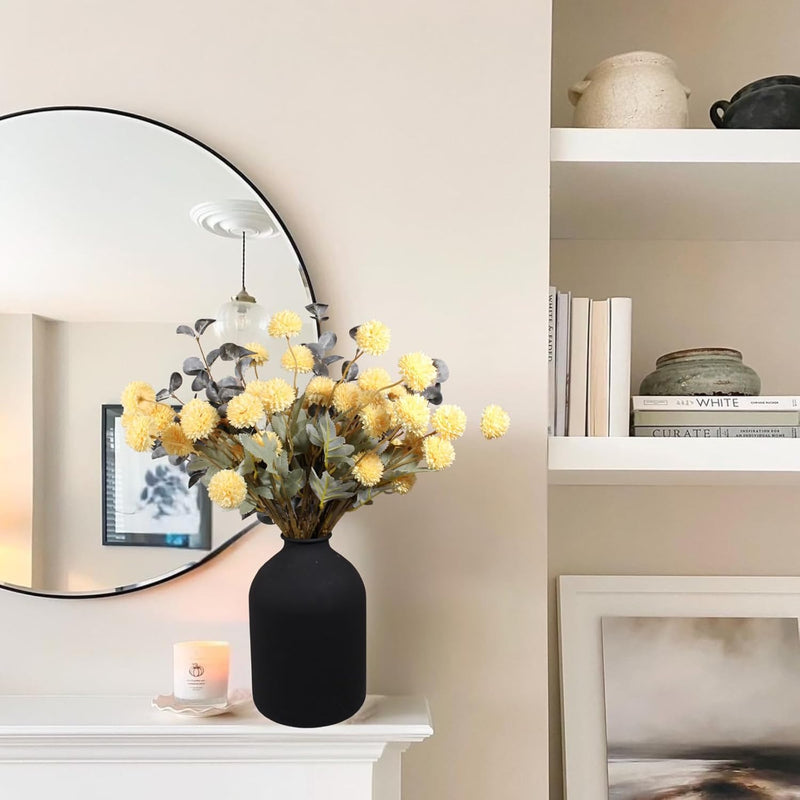 10 Stems Realistic Artificial Silk Mums - Neutral Beige & Eucalyptus Floral Set for Vase Arrangements (Soft Texture, Great Value）