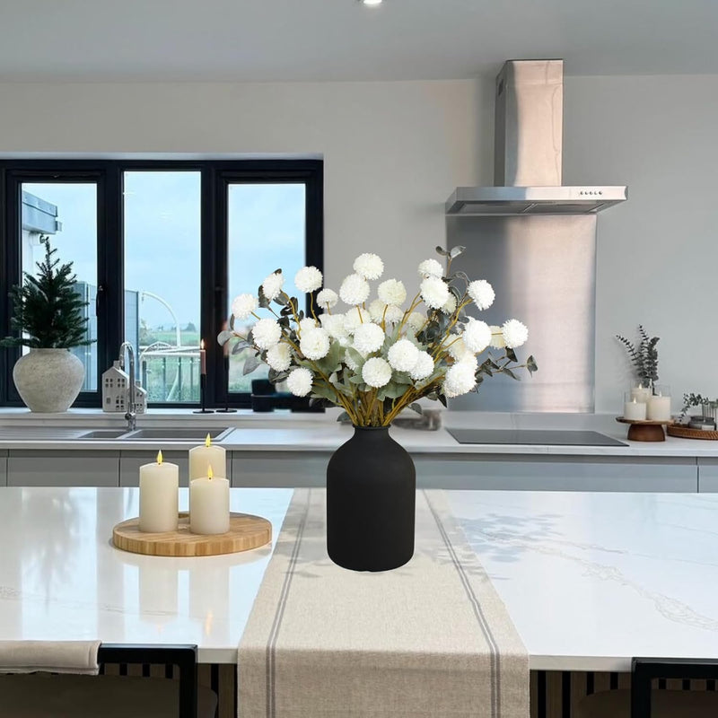 10 Stems Realistic Artificial Silk Mums - Neutral Beige & Eucalyptus Floral Set for Vase Arrangements (Soft Texture, Great Value）