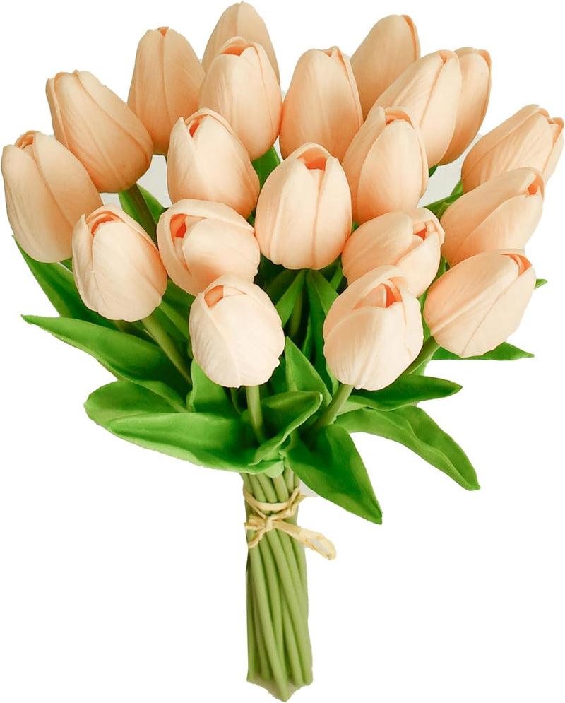 20 Stems Realistic Artificial Tulips - Premium PU Flowers for Wedding & Home Decor 3.5"- Lifelike Feel, Long-Lasting Quality & Great Value