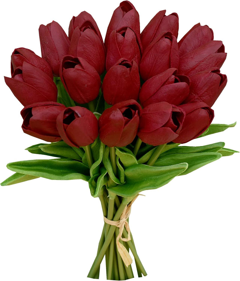 20 Stems Realistic Artificial Tulips - Premium PU Flowers for Wedding & Home Decor 3.5"- Lifelike Feel, Long-Lasting Quality & Great Value