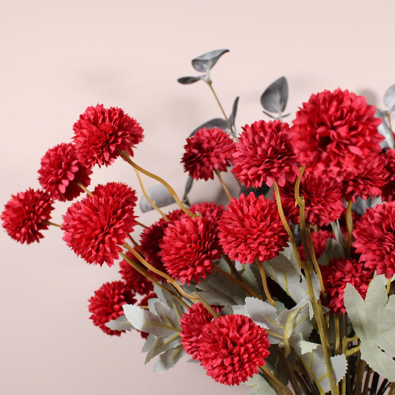 10 Stems Realistic Artificial Silk Mums - Neutral Beige & Eucalyptus Floral Set for Vase Arrangements (Soft Texture, Great Value）