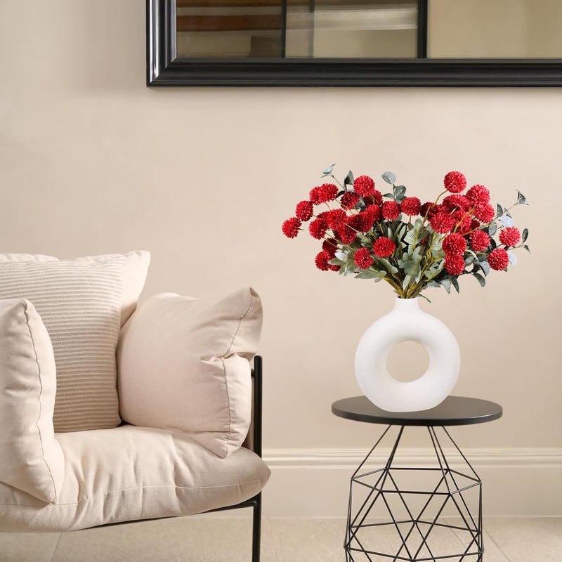 10 Stems Realistic Artificial Silk Mums - Neutral Beige & Eucalyptus Floral Set for Vase Arrangements (Soft Texture, Great Value）