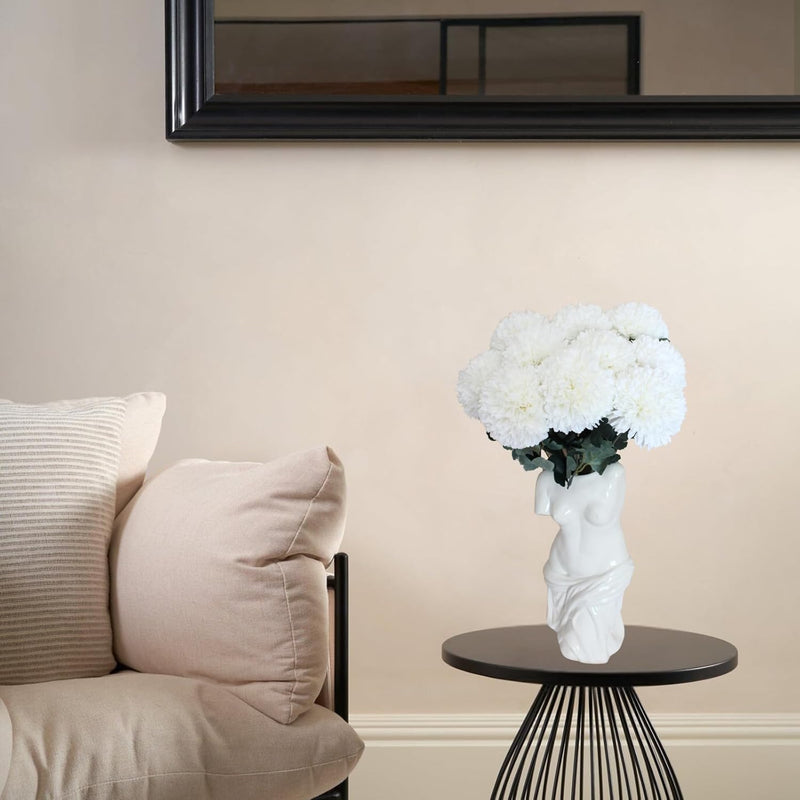 10 Stems Realistic Artificial Silk Mums - Neutral Beige & Eucalyptus Floral Set for Vase Arrangements (Soft Texture, Great Value）