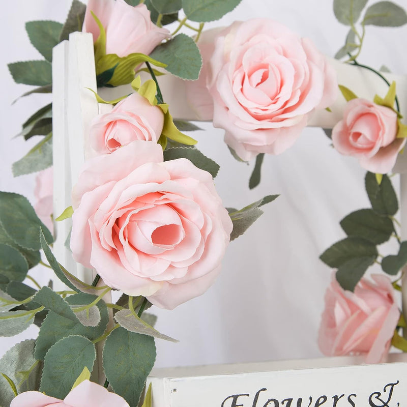 4PCS (26FT) Vibrant Pink Artificial Rose Vine Garland - Realistic Silk Flowers for Wedding Arches & Party Decor (Odor-Free Option, 6FT Segments, Perfect for Photos)