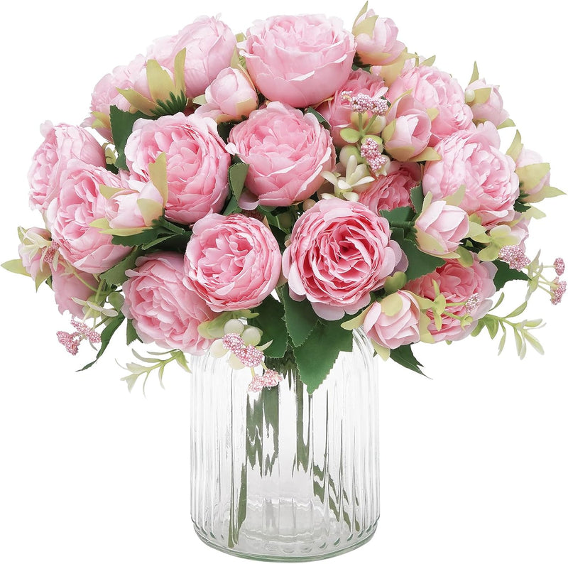 Realistic Artificial Peonies - Vibrant Pink Silk Flowers for Wedding Centerpieces & Home Decor (Easy to Assemble, Great Value, Holds Shape Well)