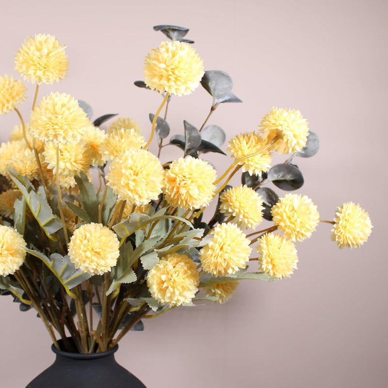 10 Stems Realistic Artificial Silk Mums - Neutral Beige & Eucalyptus Floral Set for Vase Arrangements (Soft Texture, Great Value）