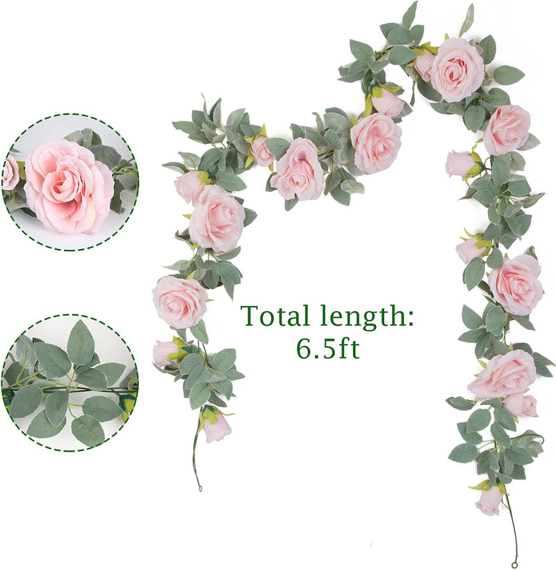 4PCS (26FT) Vibrant Pink Artificial Rose Vine Garland - Realistic Silk Flowers for Wedding Arches & Party Decor (Odor-Free Option, 6FT Segments, Perfect for Photos)