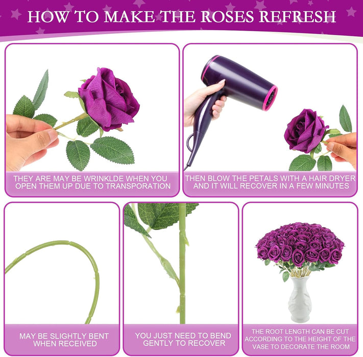 50PCS Premium Velvet Silk Roses - Realistic White Artificial Flowers for Wedding & Home Decor