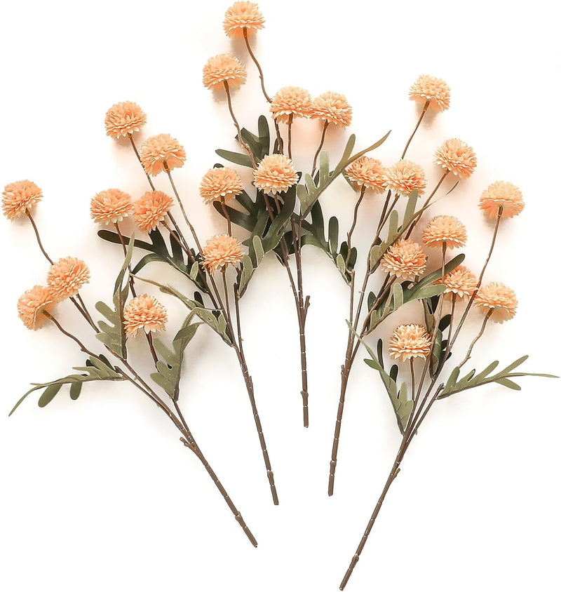 5Pcs Realistic Artificial Pompon Mums - Premium Silk Chrysanthemums for DIY Bouquets & Wedding Decor (Beige, Ready-to-Use, Great Value)
