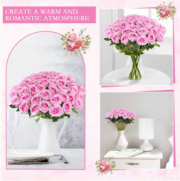 50PCS Premium Velvet Silk Roses - Realistic White Artificial Flowers for Wedding & Home Decor