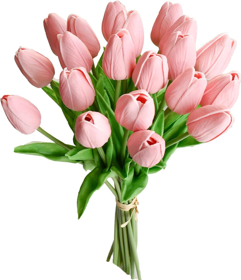 20 Stems Realistic Artificial Tulips - Premium PU Flowers for Wedding & Home Decor 3.5"- Lifelike Feel, Long-Lasting Quality & Great Value