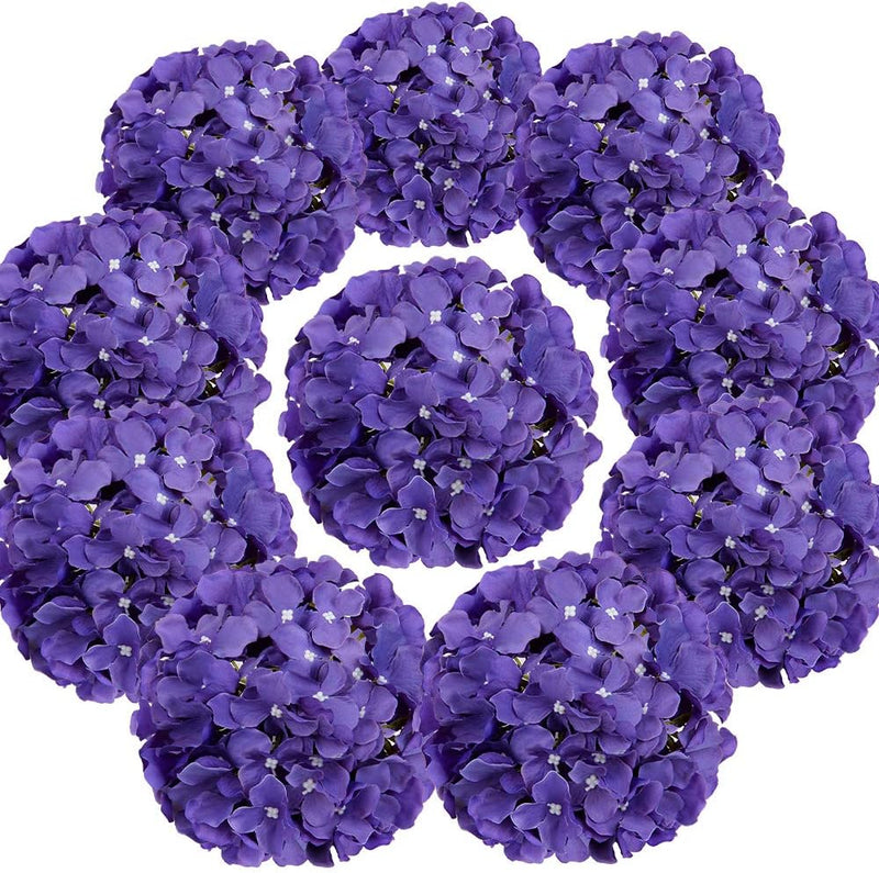 10Pcs Realistic Silk Hydrangea Heads - Beautiful Blueberry Blue Artificial Flowers for Wedding & Home Decor