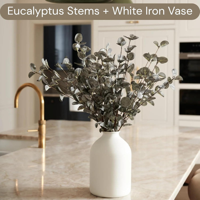 10 Stems Realistic Artificial Silk Mums - Neutral Beige & Eucalyptus Floral Set for Vase Arrangements (Soft Texture, Great Value）