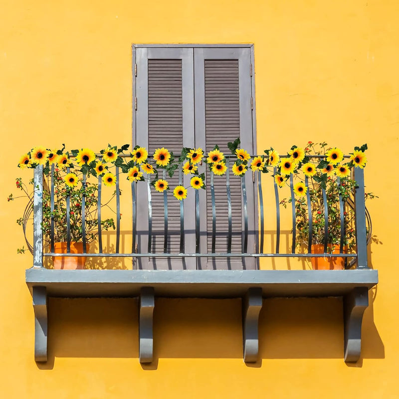 7.5ft Real-Looking Artificial Sunflower Garland - Vibrant Silk Flowers with Green Leaves for Outdoor/Indoor Decor (Weatherproof, Long-Lasting, Fragrant Option)
