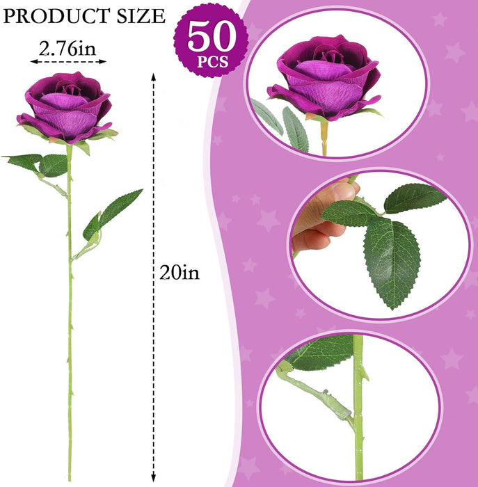 50PCS Premium Velvet Silk Roses - Realistic White Artificial Flowers for Wedding & Home Decor