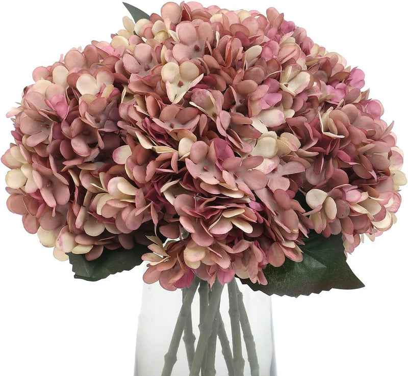 6Pcs Autumn Hydrangea Silk Flowers - Realistic Artificial Blooms for Wedding & Farmhouse Decor (12.6" Stems, 5.9" Heads, Easy to Fluff)