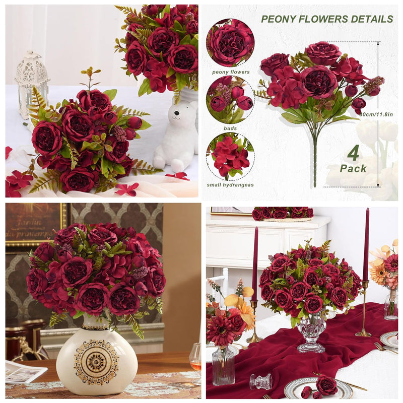 Realistic Artificial Peonies - Vibrant Pink Silk Flowers for Wedding Centerpieces & Home Decor (Easy to Assemble, Great Value, Holds Shape Well)