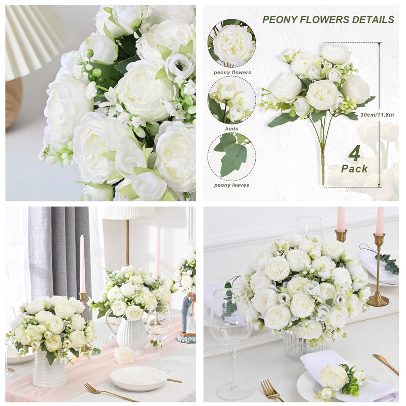 Realistic Artificial Peonies - Vibrant Pink Silk Flowers for Wedding Centerpieces & Home Decor (Easy to Assemble, Great Value, Holds Shape Well)