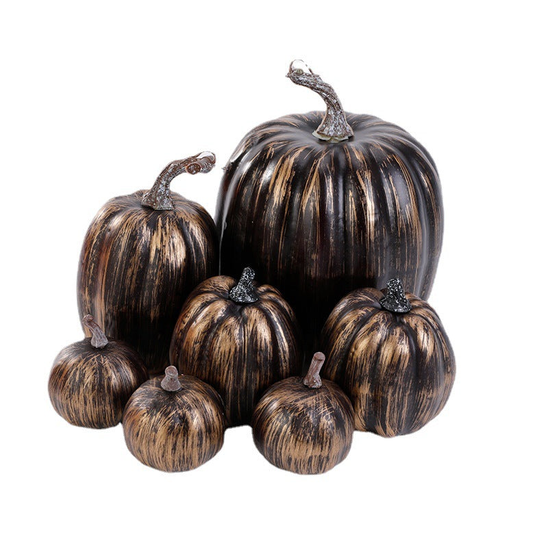 Bulk 7Pcs Assorted Artificial Gold Brush Black White Pumpkins for Fall Halloween Thanksgiving Tabletop Centerpiece Mantel Kitchen Wholesale