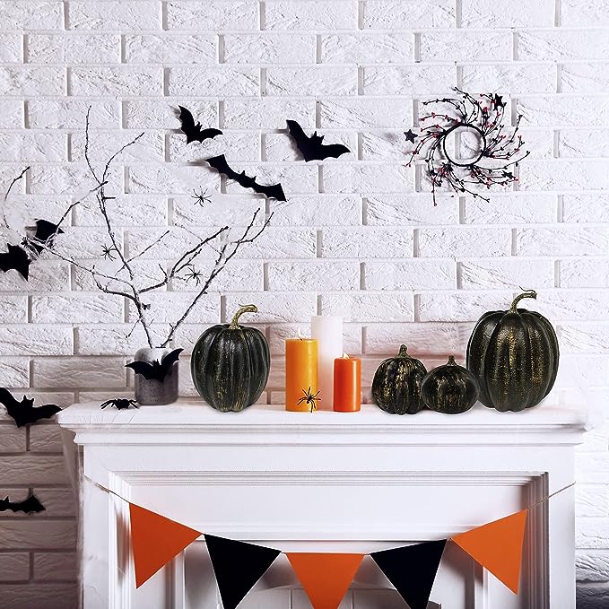 Bulk 7Pcs Assorted Artificial Gold Brush Black White Pumpkins for Fall Halloween Thanksgiving Tabletop Centerpiece Mantel Kitchen Wholesale