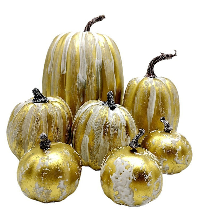 Bulk 7Pcs Assorted Artificial Gold Brush Black White Pumpkins for Fall Halloween Thanksgiving Tabletop Centerpiece Mantel Kitchen Wholesale