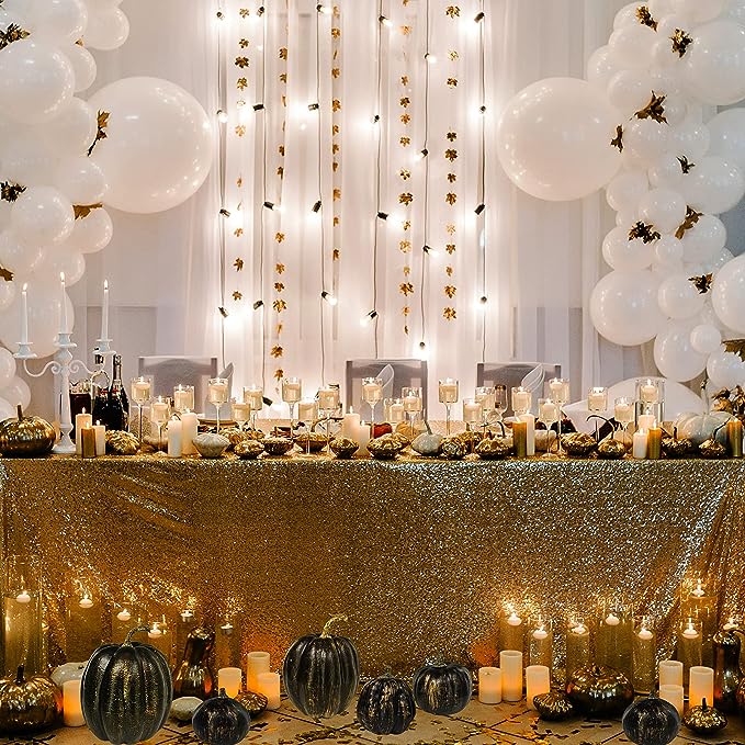 Bulk 7Pcs Assorted Artificial Gold Brush Black White Pumpkins for Fall Halloween Thanksgiving Tabletop Centerpiece Mantel Kitchen Wholesale