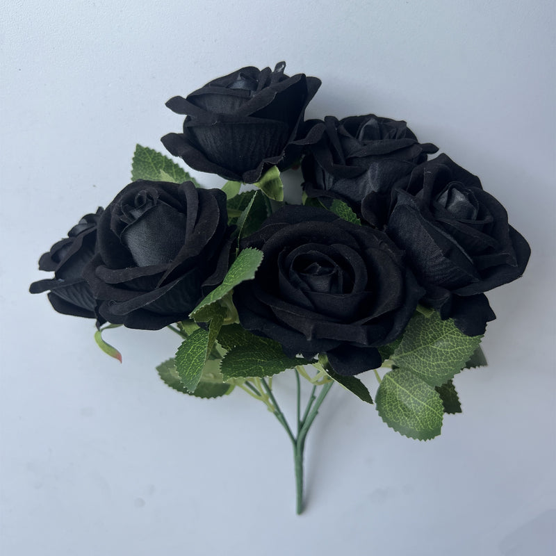 Clearance 50pcs 11" 7 Heads Rose Bush Stems Faux Velvet Rose Flowers