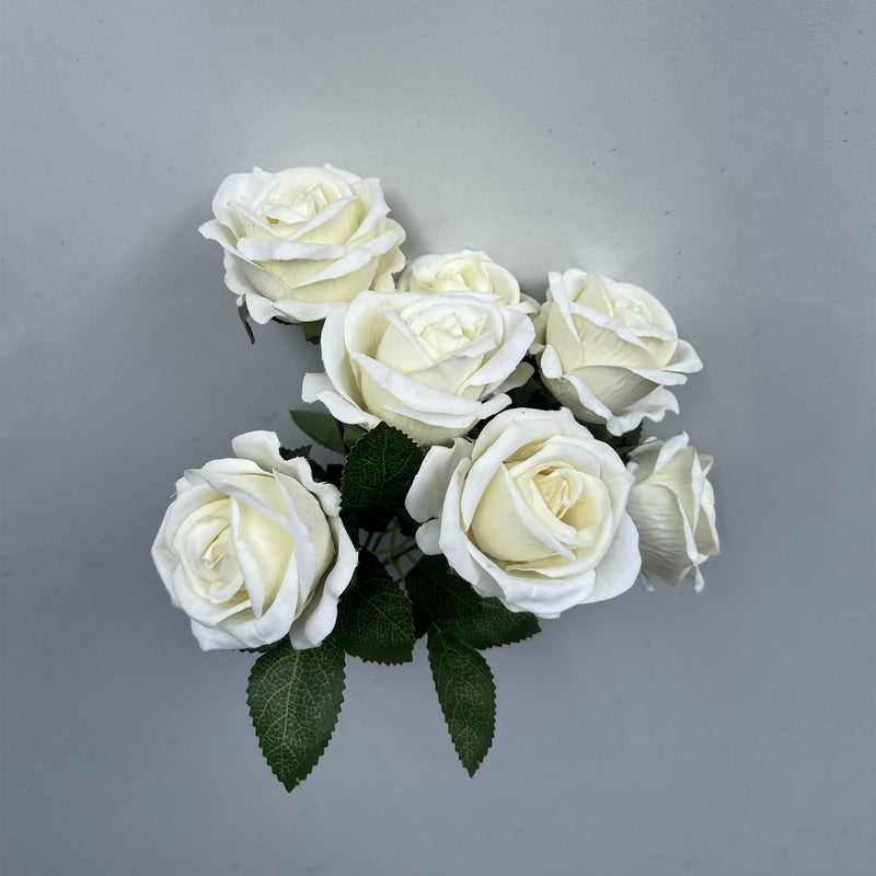 Clearance 50pcs 11" 7 Heads Rose Bush Stems Faux Velvet Rose Flowers