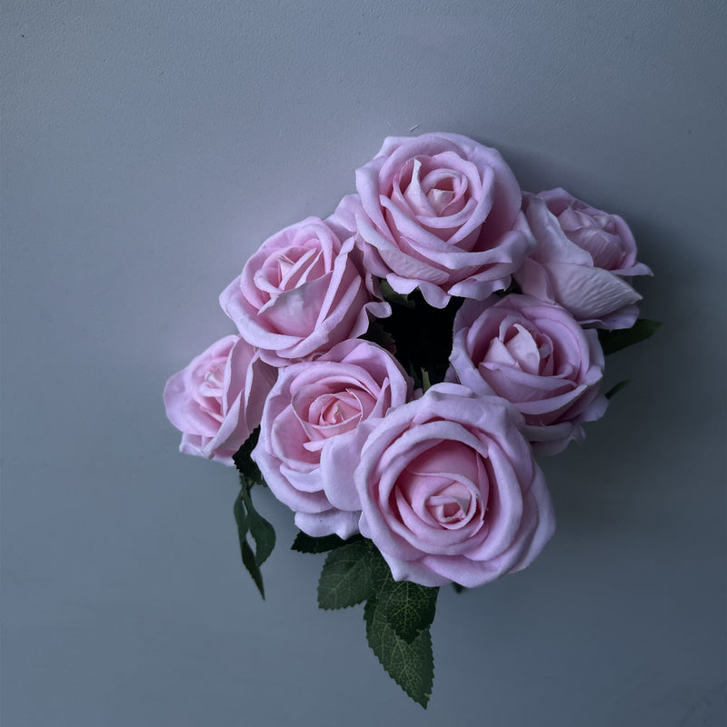 Clearance 50pcs 11" 7 Heads Rose Bush Stems Faux Velvet Rose Flowers