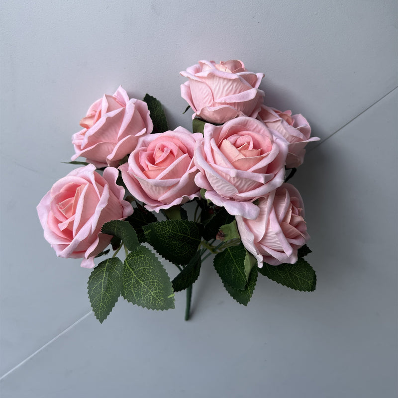 Clearance 50pcs 11" 7 Heads Rose Bush Stems Faux Velvet Rose Flowers