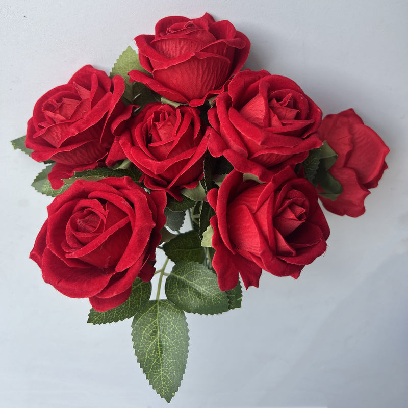 Clearance 50pcs 11" 7 Heads Rose Bush Stems Faux Velvet Rose Flowers