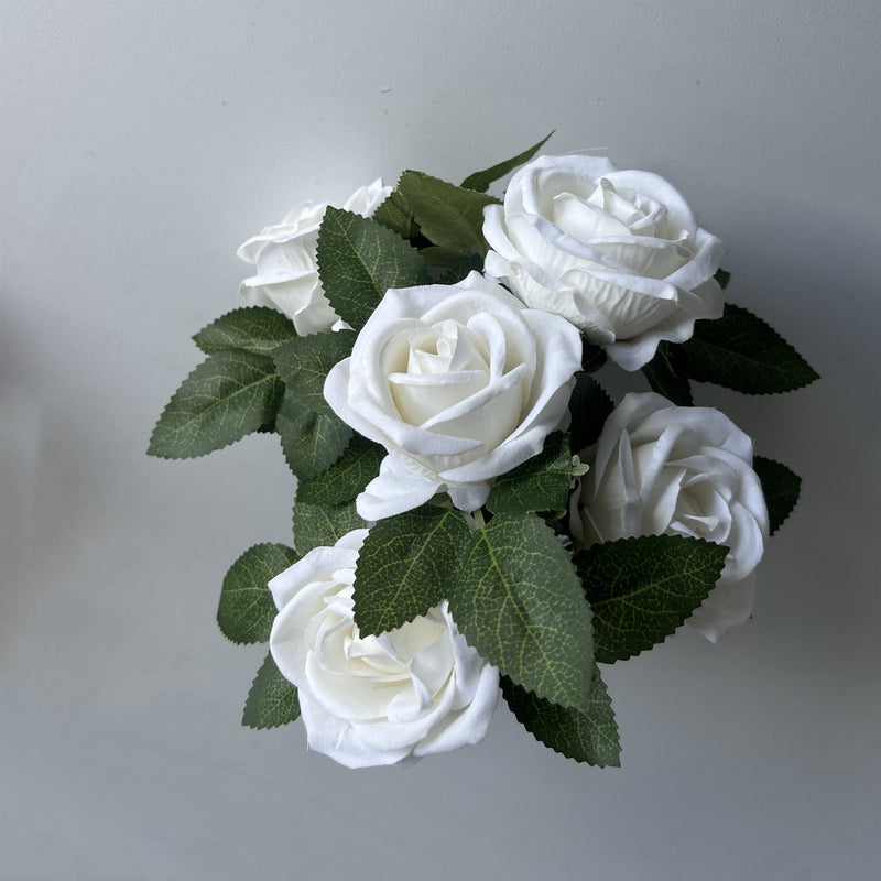 Clearance 50pcs 11" 7 Heads Rose Bush Stems Faux Velvet Rose Flowers