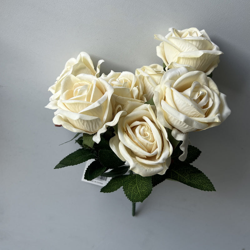 Clearance 50pcs 11" 7 Heads Rose Bush Stems Faux Velvet Rose Flowers