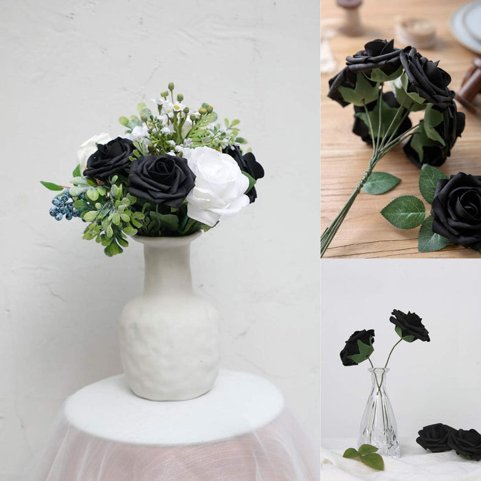 25pcs Real-Looking Foam Roses - Bendable Stems for DIY Wedding Bouquets, Bridal Showers & Centerpieces (Ivory/White/Purple) - Great Value for Money