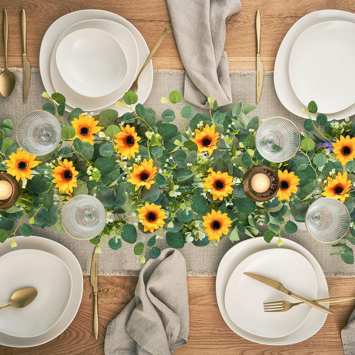 7.5ft Real-Looking Artificial Sunflower Garland - Vibrant Silk Flowers with Green Leaves for Outdoor/Indoor Decor (Weatherproof, Long-Lasting, Fragrant Option)