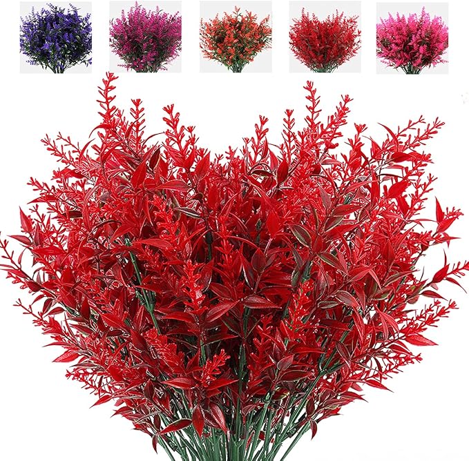 8 Bundles Premium Artificial Lavender - UV-Resistant Silk Shrubs for Outdoor Fences & Wedding Decor (Vibrant Purple Hues, Flexible Stems, Fade-Resistant Design)
