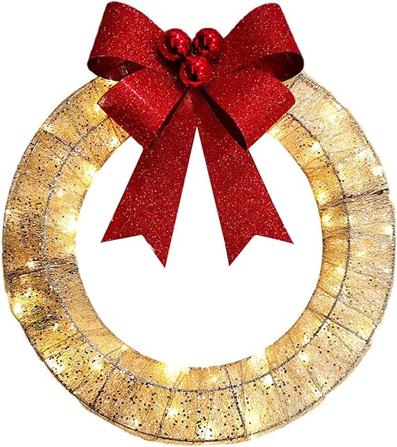 Bulk Christmas Wreath for Front Door 20" Metal Wreath with LED Lights Glittering Sequins Garland for Party Fireplaces Porch Walls New Years Winter Home Decor Wholesale