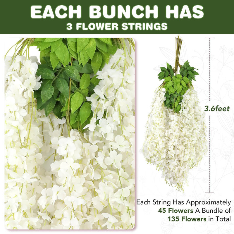 3.6ft Pretty Artificial Wisteria Garland - Lightweight Hanging Flowers for Wedding & Party Decor