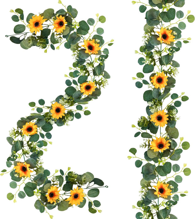 7.5ft Real-Looking Artificial Sunflower Garland - Vibrant Silk Flowers with Green Leaves for Outdoor/Indoor Decor (Weatherproof, Long-Lasting, Fragrant Option)
