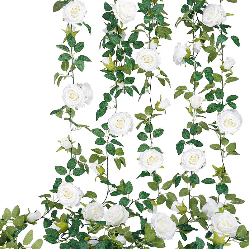 4PCS (26FT) Vibrant Pink Artificial Rose Vine Garland - Realistic Silk Flowers for Wedding Arches & Party Decor (Odor-Free Option, 6FT Segments, Perfect for Photos)