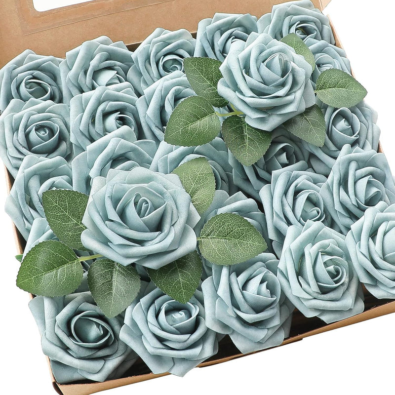 25pcs Real-Looking Foam Roses - Bendable Stems for DIY Wedding Bouquets, Bridal Showers & Centerpieces (Ivory/White/Purple) - Great Value for Money