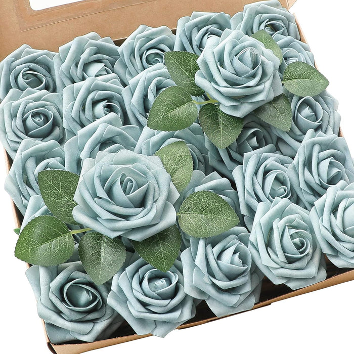 25pcs Real-Looking Foam Roses - Bendable Stems for DIY Wedding Bouquets, Bridal Showers & Centerpieces (Ivory/White/Purple) - Great Value for Money