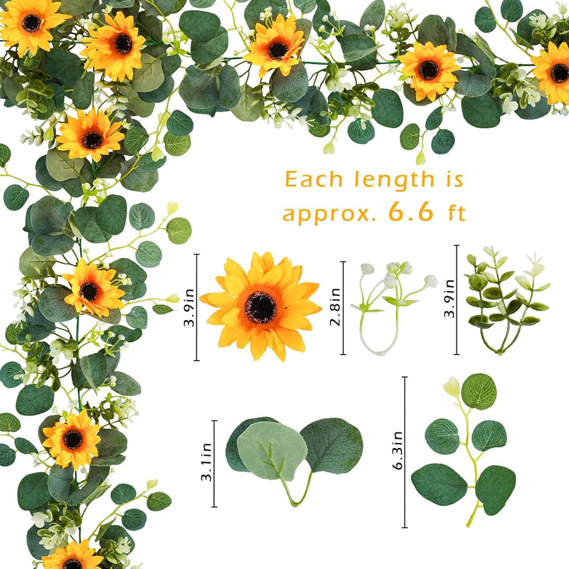 7.5ft Real-Looking Artificial Sunflower Garland - Vibrant Silk Flowers with Green Leaves for Outdoor/Indoor Decor (Weatherproof, Long-Lasting, Fragrant Option)
